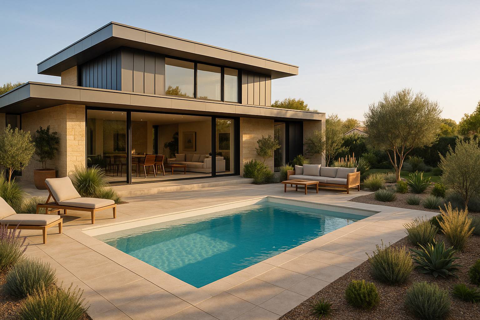 Aménagement terrasse piscine extérieure à Villefranche sur Saone près de Lyon