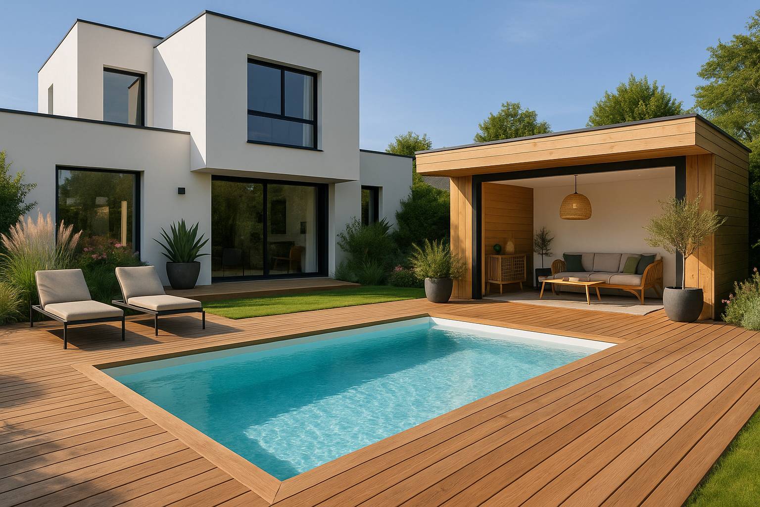 Entreprise experte en aménagement de Pool house et terrasse autour de votre piscine coque à Villefranche sur Saone