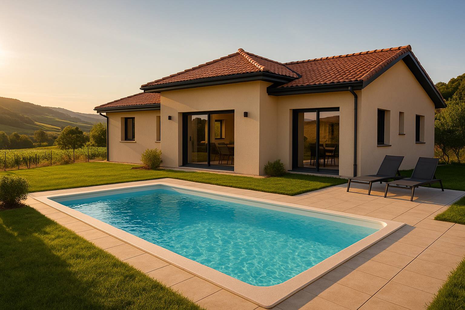 Piscine posée par notre équipe en moins de une semaine à Anse dans le Beaujolais
